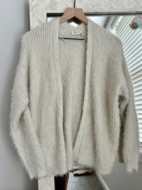 RD Style Cream Fuzzy Open-Front Cardigan
